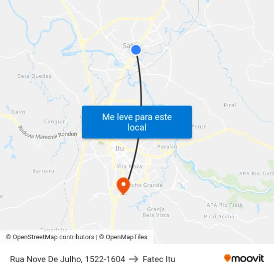 Rua Nove De Julho, 1522-1604 to Fatec Itu map