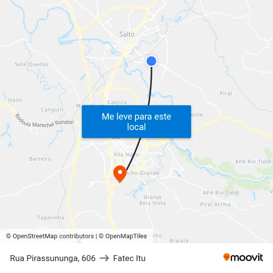 Rua Pirassununga, 606 to Fatec Itu map