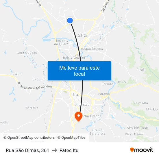 Rua São Dimas, 361 to Fatec Itu map