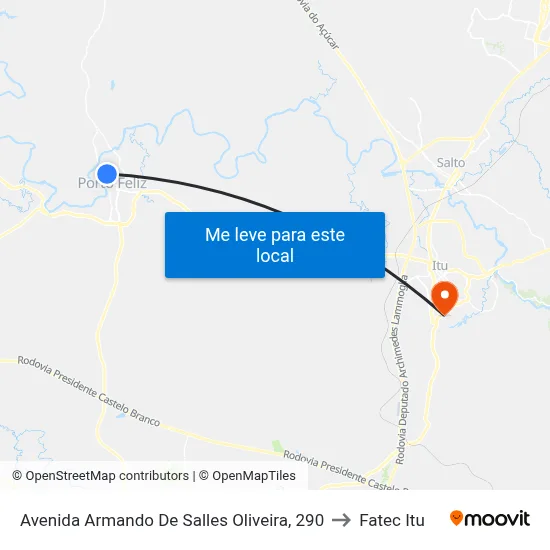 Avenida Armando De Salles Oliveira, 290 to Fatec Itu map