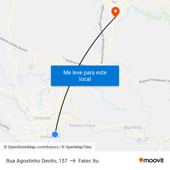 Rua Agostinho Devito, 157 to Fatec Itu map