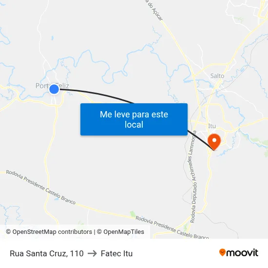 Rua Santa Cruz, 110 to Fatec Itu map