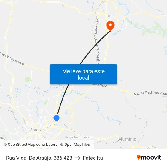 Rua Vidal De Araújo, 386-428 to Fatec Itu map