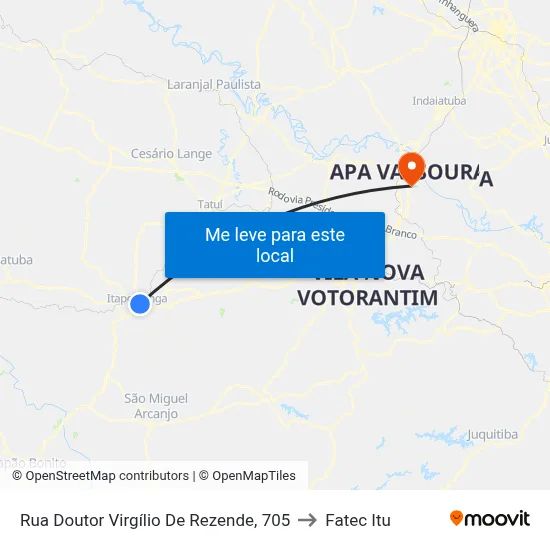 Rua Doutor Virgílio De Rezende, 705 to Fatec Itu map