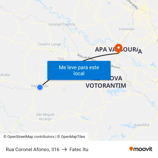 Rua Coronel Afonso, 316 to Fatec Itu map