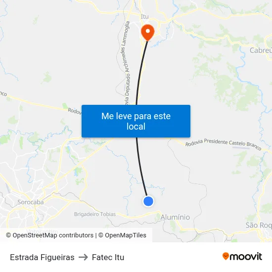 Estrada Figueiras to Fatec Itu map