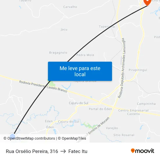 Rua Orsélio Pereira, 316 to Fatec Itu map