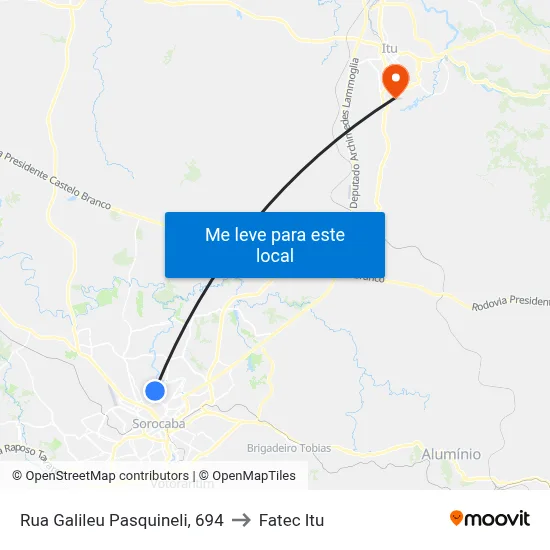 Rua Galileu Pasquineli, 694 to Fatec Itu map