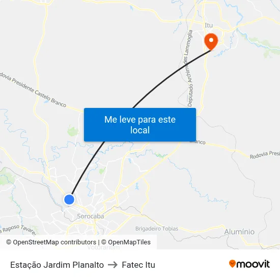 Estação Jardim Planalto to Fatec Itu map