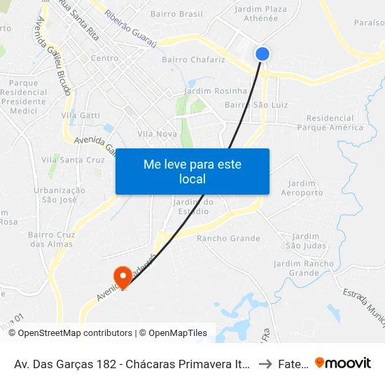 Av. Das Garças 182 - Chácaras Primavera Itu - SP 13302-231 Brasil to Fatec Itu map