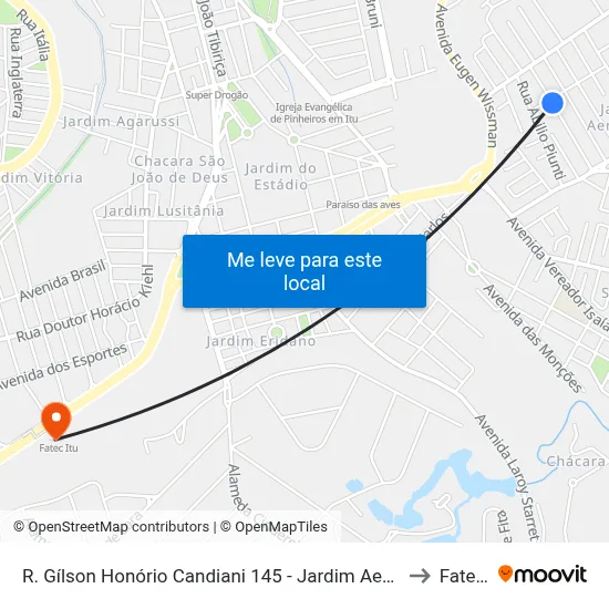 R. Gílson Honório Candiani 145 - Jardim Aeroporto I Itu - SP Brasil to Fatec Itu map