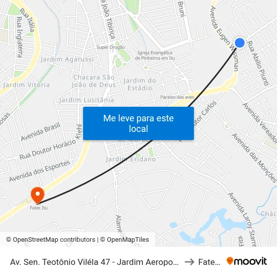 Av. Sen. Teotônio Viléla 47 - Jardim Aeroporto I Itu - SP Brasil to Fatec Itu map