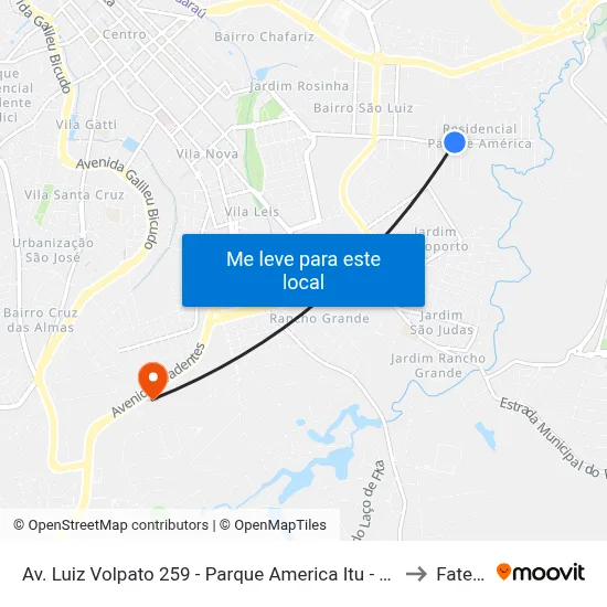 Av. Luiz Volpato 259 - Parque America Itu - SP 13304-370 Brasil to Fatec Itu map