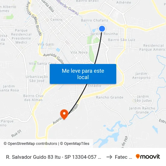 R. Salvador Guido 83 Itu - SP 13304-057 Brasil to Fatec Itu map