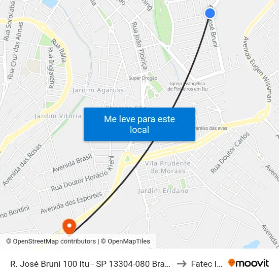 R. José Bruni 100 Itu - SP 13304-080 Brasil to Fatec Itu map