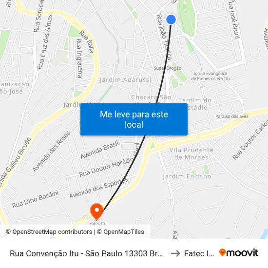 Rua Convenção Itu - São Paulo 13303 Brasil to Fatec Itu map