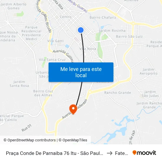 Praça Conde De Parnaiba 76 Itu - São Paulo 13303 Brasil to Fatec Itu map