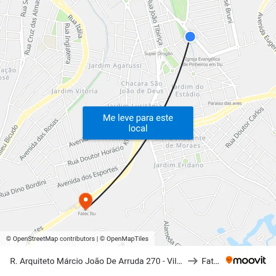 R. Arquiteto Márcio João De Arruda 270 - Vila Leis Itu - SP 13304-080 Brasil to Fatec Itu map