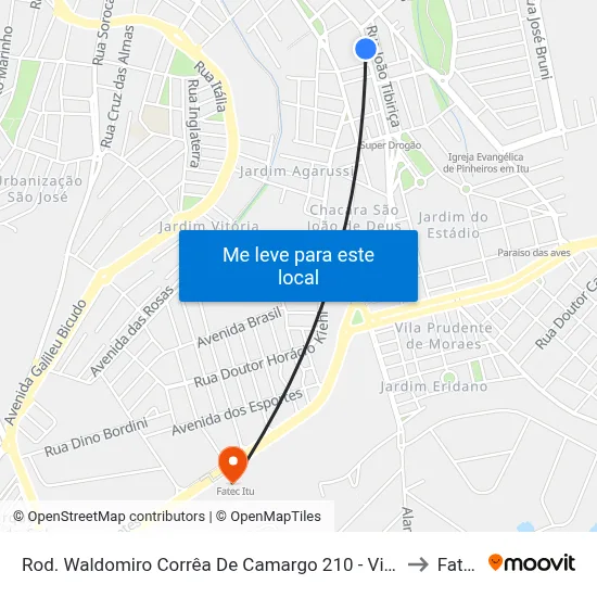 Rod. Waldomiro Corrêa De Camargo 210 - Vila Nova Itu - SP 13304-080 Brasil to Fatec Itu map