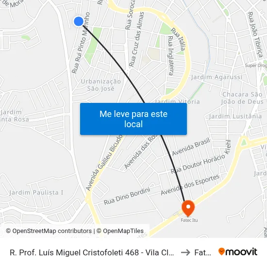 R. Prof. Luís Miguel Cristofoleti 468 - Vila Cleto Itu - SP 13310-285 Brasil to Fatec Itu map