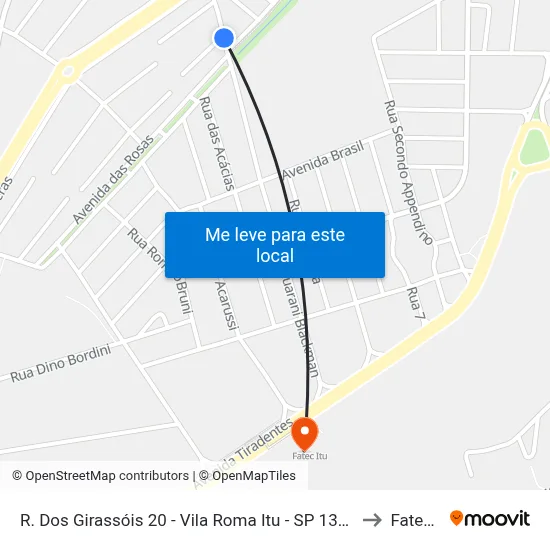 R. Dos Girassóis 20 - Vila Roma Itu - SP 13309-500 Brasil to Fatec Itu map