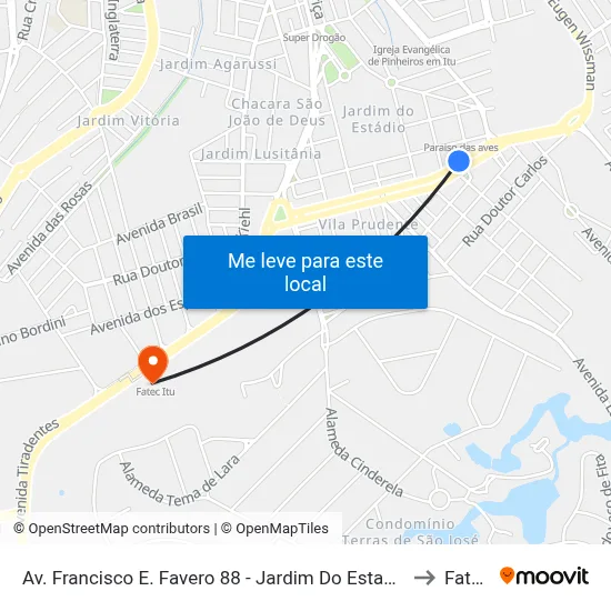 Av. Francisco E. Favero 88 - Jardim Do Estadio Itu - SP 13309-270 Brasil to Fatec Itu map