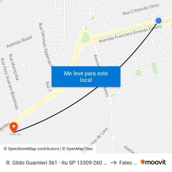 R. Gildo Guarnieri 361 - Itu SP 13309-260 Brasil to Fatec Itu map