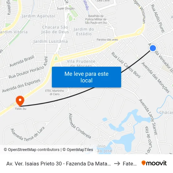 Av. Ver. Isaias Prieto 30 - Fazenda Da Mata Itu - SP Brasil to Fatec Itu map