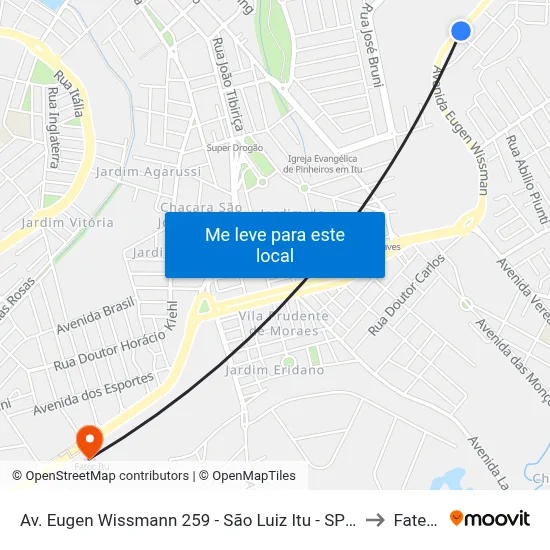 Av. Eugen Wissmann 259 - São Luiz Itu - SP 13304-270 Brasil to Fatec Itu map