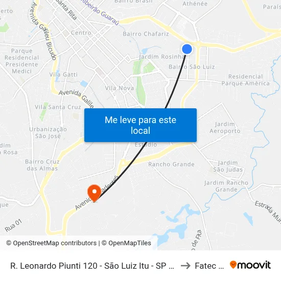 R. Leonardo Piunti 120 - São Luiz Itu - SP Brasil to Fatec Itu map