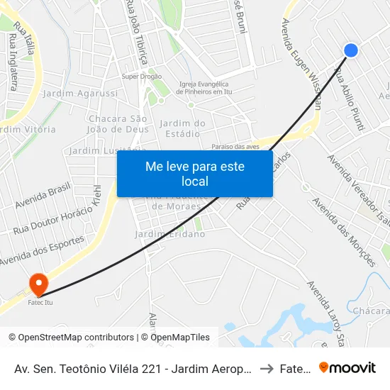 Av. Sen. Teotônio Viléla 221 - Jardim Aeroporto I Itu - SP Brasil to Fatec Itu map