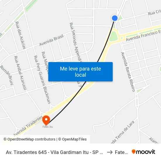 Av. Tiradentes 645 - Vila Gardiman Itu - SP 13309-320 Brasil to Fatec Itu map