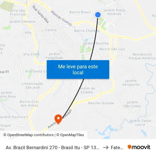 Av. Brazil Bernardini 270 - Brasil Itu - SP 13301-519 Brasil to Fatec Itu map