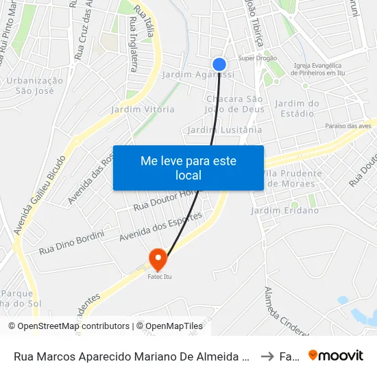 Rua Marcos Aparecido Mariano De Almeida 110 - Vila Gardiman Itu - SP 13309-038 Brasil to Fatec Itu map