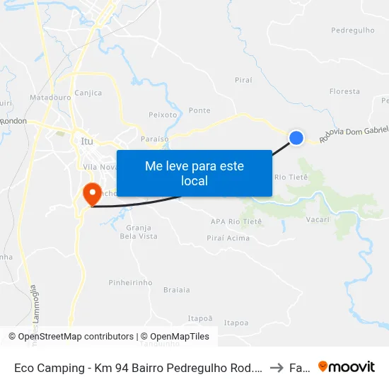 Eco Camping - Km 94 Bairro Pedregulho Rod. Dom Gabriel Paulino Bueno Couto Itu - SP Brasil to Fatec Itu map