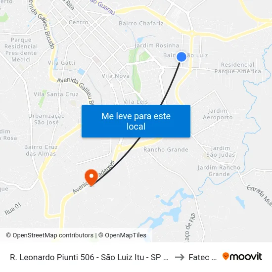 R. Leonardo Piunti 506 - São Luiz Itu - SP Brasil to Fatec Itu map