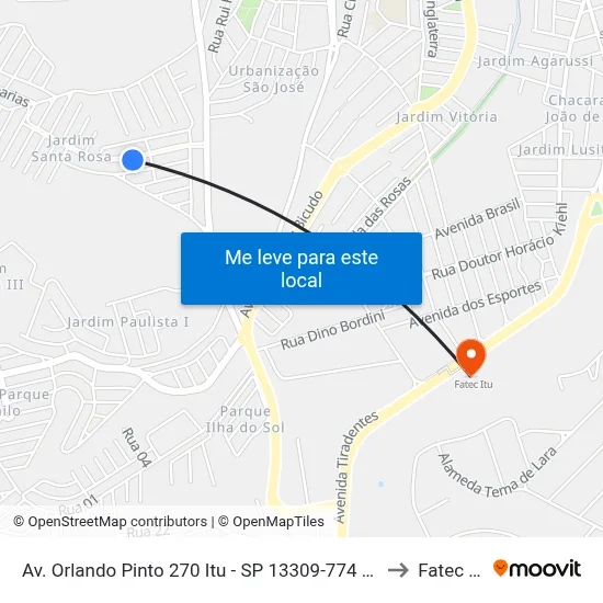Av. Orlando Pinto 270 Itu - SP 13309-774 Brasil to Fatec Itu map