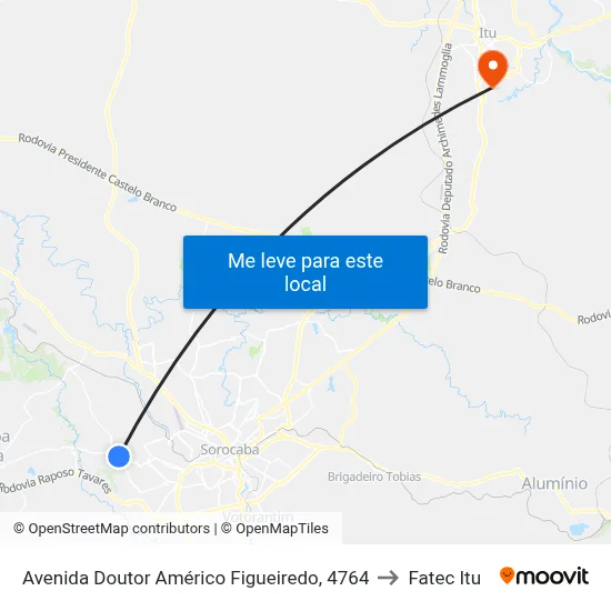Avenida Doutor Américo Figueiredo, 4764 to Fatec Itu map