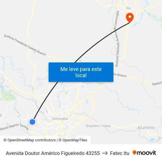 Avenida Doutor Américo Figueiredo 43255 to Fatec Itu map
