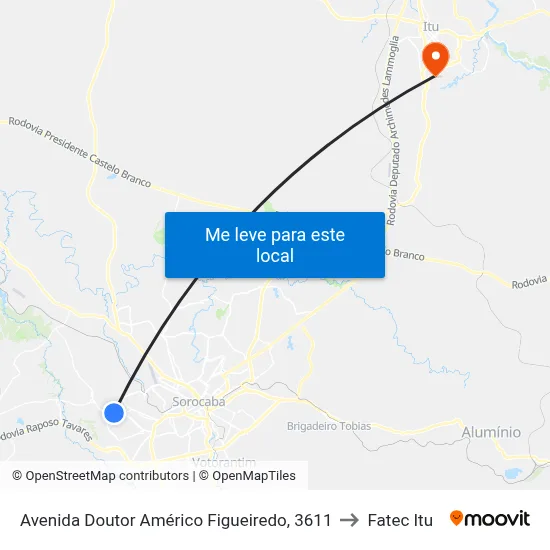 Avenida Doutor Américo Figueiredo, 3611 to Fatec Itu map