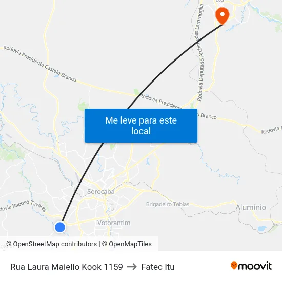 Rua Laura Maiello Kook 1159 to Fatec Itu map