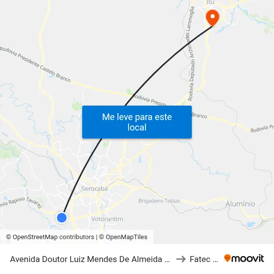 Avenida Doutor Luiz Mendes De Almeida 2633 to Fatec Itu map