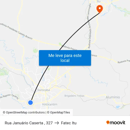 Rua Januário Caserta , 327 to Fatec Itu map