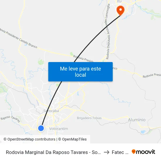 Rodovia Marginal Da Raposo Tavares - Soromix to Fatec Itu map