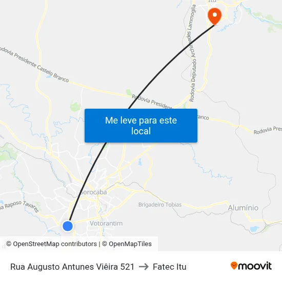 Rua Augusto Antunes Viêira 521 to Fatec Itu map