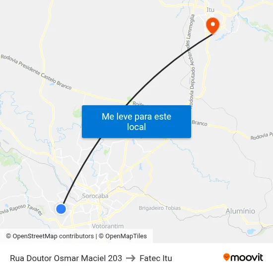 Rua Doutor Osmar Maciel 203 to Fatec Itu map