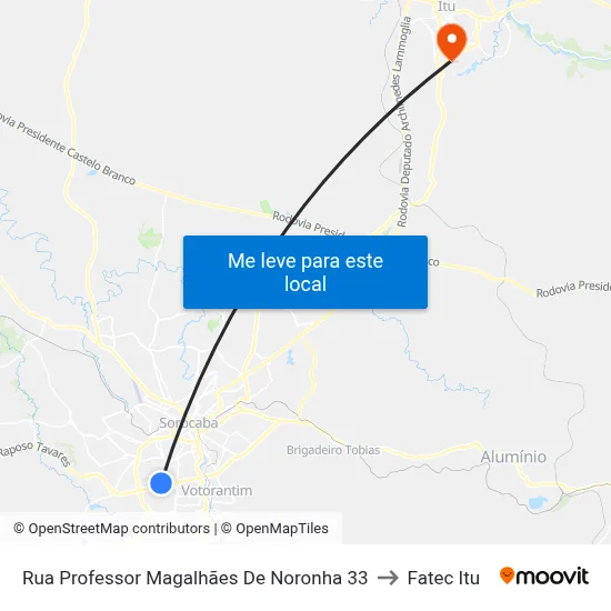 Rua Professor Magalhães De Noronha 33 to Fatec Itu map