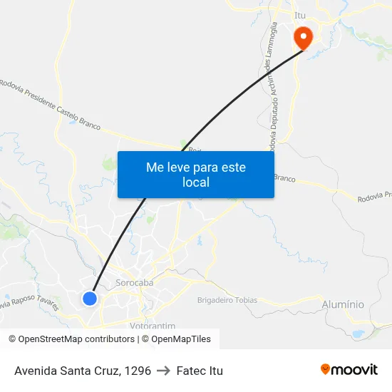 Avenida Santa Cruz, 1296 to Fatec Itu map