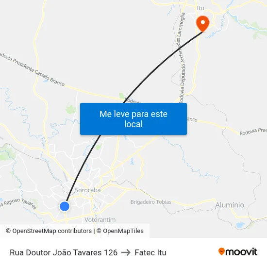 Rua Doutor João Tavares 126 to Fatec Itu map