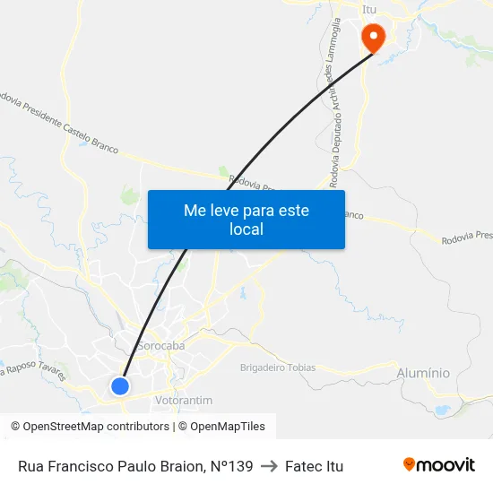 Rua Francisco Paulo Braion, Nº139 to Fatec Itu map